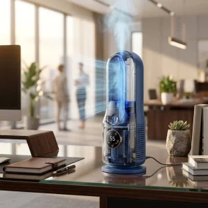 Safe Bladeless Portable Cooling Fan Ice Mist Humidification Silent Air Circulator Smart LED Display Mood Lighting for Car Hotel