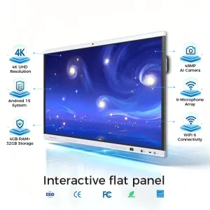 School Classroom 4K LCD 75 Inch Android 15 16 EDLA AI Function 4k Smart Board with Camera Face Tracking Touch Screen Smart Board