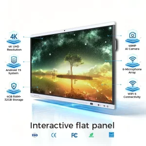 School Education 4K LCD Android 15 Smart Board EDLA AI White Board for Classroom Multi Touch Interactive Whiteboard 65 Inch
