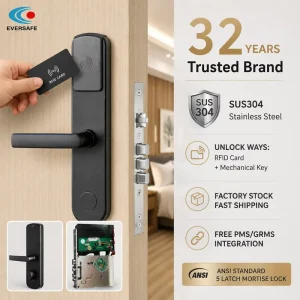 Secure 5-Bolt Structure High-Impact SUS304 Magnetic Stripe Hotel Door Lock for B&B Use CE Certified
