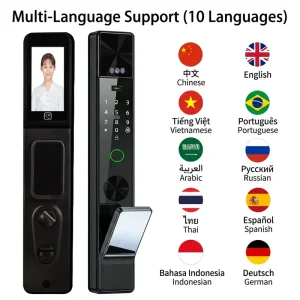 Security Biometric Fingerprint Smart Lock Face Recognition App Control 4200mAh Battery Anti Theft Alarm Aluminium Alloy Cloud