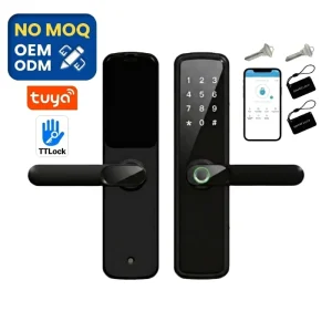 Security Digit Electric Handle Tuya Ttlock Smart Lock with Tuya Wi-Fi Fingerprint Code Cloud Storage Aluminum Glass Wood Doors