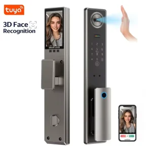 Security Fully Automatic 3D Face Recognition Biometric Fingerprint Smart Door Lock with WiFi for Wood Door