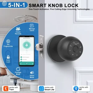 Security System IOT Round Ball Fingerprint Password Key Unlocking Smart Home Device APP Control Wood Door Aluminum Smart Lock