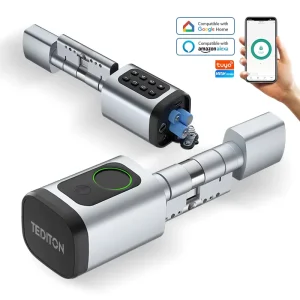 Security Tuya Keyless Fingerprint RFID Card Key Door Lock Adjustable WiFi Smart Cylinder Lock for Replacing Old Mechanical
