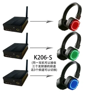 Silent Disco Headset 3 Channels Smart Wearable Over Ear Headphones Multi colors for Parties with Transmitter
