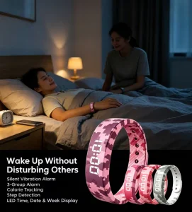 Silent Vibration Alarm LED Bracelet Silicone Step Count Calorie Tracker Time Date Display Fitness Wrist Watch for Men Women
