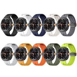 Silicone Strap for Samsung Galaxy Watch8/Watch8 Classic Perforated Breathable Stitched Magnetic Buckle Smart Watch Band Bracelet