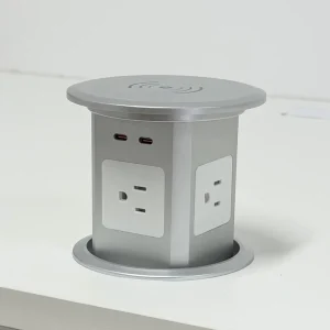 Silver Aluminum Pop up Desk Socket US Standard 4 AC Outlets Wireless Charger Hydraulic Lift Table Power Socket