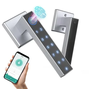 Silver New Smart Tuya Wifi Biometric Keyless Door Handle Fingerprint Lock Home Apartments Office Hotel Smart Door Lock