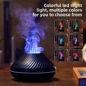 Simulated Flame Electric Aromatherapy Diffuser 7 Color Changing LED Lights Eco Friendly Plastic Ultrasonic Essential Household