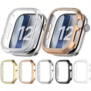 Single Row Diamond PC Hollow Watch Case for Apple Watch S12 43mm 47mm Shockproof Protective Bumper Cover Smart Watch Accessory