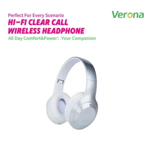 Sleek Silver Wireless Headphones Foldable Over Ear Headset with Soft Earpads ENC & Waterproof for All Day Wear 20 Hours Playtime