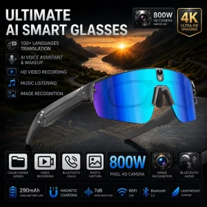 Slim Light Design 8 Million Camera Video Communication Metal Twist Screw 290mAh Long Endurance IP66 Waterproof AI Smart Glasses