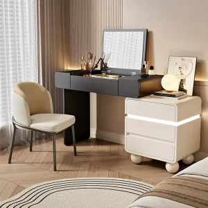 Small Apartment Bedroom Furniture Set Vanity Dressing Table Study Desk and Integrated Bedside Cabinet