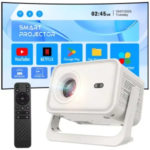 Smart 1080p LED LCD Home Projector with Android 14 WiFi Auto Focus Portable Design for Business & Party Use