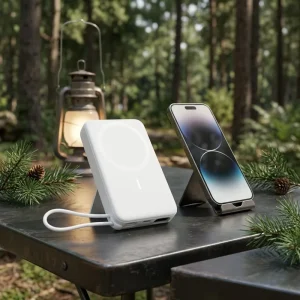 Smart 15W Wireless Magnetic Type-C 10000mAh Power Bank with Quick Charging Built-in Cable Kickstand External Battery