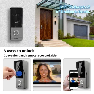 Smart 2 Wire Video Intercom System 1080P WiFi Video Doorbell with 10 Inch Indoor Monitor