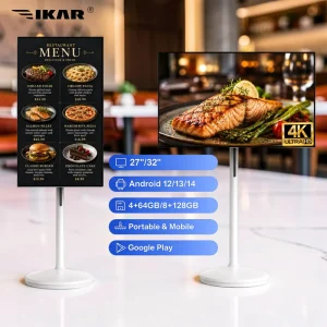 Smart 27″ 32″ Portable Monitor Touch Screen Android 13 15 4+64GB Rechargeable White LCD Digital Signage Wayfinding Plastic