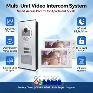 Smart 4-Wire IP65 Waterproof Video Door Phone Intercom System Infrared Night Vision Motion Detection for Multi-apartment
