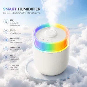 Smart 4L Portable Humidifier with Touch Screen Control LED Night Light Cool Mist Air Moisturizer