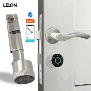 Smart Adjustable Lock Cylinder, Fingerprint and Password Anti-Theft Smart Lock for Wooden Doors, Tuya APP Control