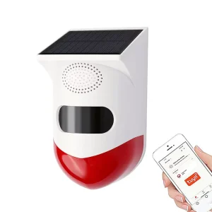Smart Alarma Sirena Estrobo WiFi Sensor De Movimiento Con Panel Solar Detector Infrarrojo Exterior