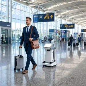 Smart Autonomous AI Luggage Cart Digital Signage and Displays Indoor OEM Touchscreen Media Advertising Solution