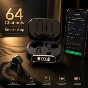 Smart BT Digital Hearing Aids TS756 Binaural Sound Amplifier 64 Channels APP Control Rechargeable Case Elder Care USB