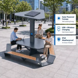 Smart Bench Wireless Qi Charging Outdoor Seat LED Light NFC Public Square OEM Custom