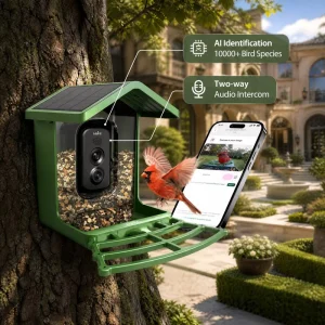 Smart Bird Feeder with Camera 4K AI Identify Bird Species Wireless Solar Powered Birdhouse for Garden Yard Outdoor Observation