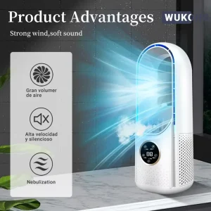 Smart Bladeless Desk Fan Negative Ion Humidifying Air Cooler 6H Timer Rechargeable Fan for Summer Cooling