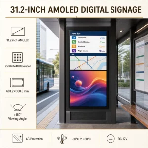 Smart Bus Stop 31.2 Inch AMOLED Display with Button Stop Sign