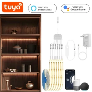 Smart COB LED Group Lighting Set 1-6PCS Work With Alexa Echo Plus Google Assistant APP Voice Control For Cabinet Showcase