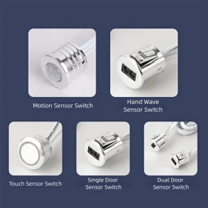 Smart Cabinet Light Sensor Switch 5 Modes (PIR Swipe Touch Door Dual Door) 12V60W 24V120W for Wardrobe Cabinet Display Lights