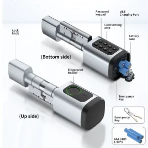 Smart Cylinder Lock with Fingerprint,Digital Keypad,NFC Card Password Automatic Motorized Lock and Key