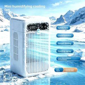 Smart Desktop ABS Air Cooler Fan Clock Temp Display USB Rechargeable Mist Cooling Ultra quiet Energy Efficient Portable Water