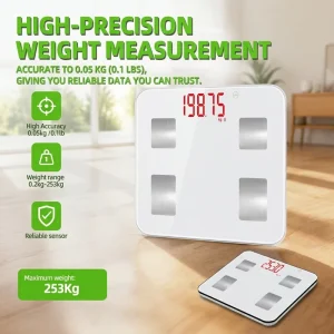 Smart Digital Body Fat Scale Body Composition 253kg Capacity Battery Powered for App for Bathroom Kitchen Office Use