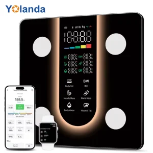 Smart Digital Body Fat Scale with Large LED Display 4 Electrodes Bt Control Bathroom Scale Electronic App Mode