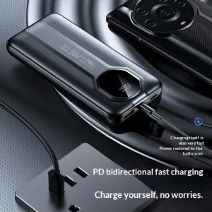 Smart Digital Display Fast Charging 20000mAh Plastic Power Bank with Built-in Cable 22.5W Output