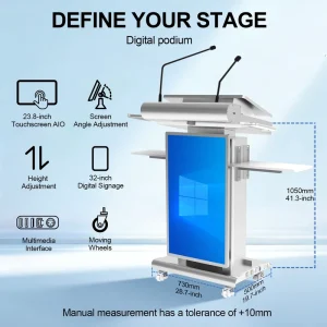 Smart Digital Podium 10-point Capacitive Touch Screen Height Adjustable 150mm Built-in PC Conference Use Animation