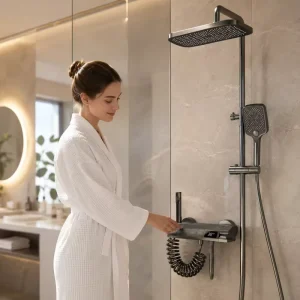 Smart Digital Temperature Display Piano Button Thermostatic Rainfall Mixer Faucet for Brass Shower Set