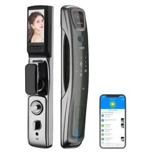 Smart Door Lock-Face Recognition Password Key App Control App Compatible Aluminium Alloy Construction for