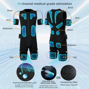 Smart EMS Workout Suit with 10 Channels Wireless Full Body EMS 20 30 Electrodes Unisex for Strength Training Toning & Recovery