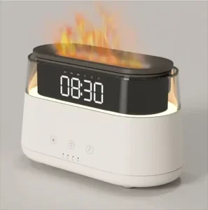Smart Electric 7-Colour LED Clock USB Ultrasonic Air Aroma Humidifier Fire Flame Essential Oil Diffuser for Home Use