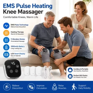 Smart Electric Heating Knee Massager with 9 Level Pulse Massage & LCD Display Rechargeable Warm Joint Pain Relief Support Brace
