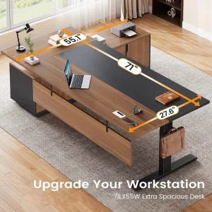 Smart Electric L Shaped Desk with 3 Memory Heights & 45dB Quiet Motor, Sit Stand Home Office Workstation with File Drawer &Power