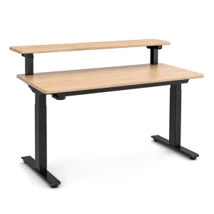 Smart Electric Standing Desk Frame Two Tier Motorized Adjustable Computer Table with Desk Shelf for Office