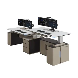 Smart Ergonomic Office Workstation with Dual Monitors and Elevating Full Size Custom Multi Screen Integrated Console
