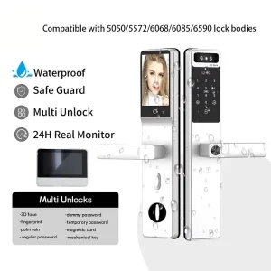Smart Face Recognition Security Lock with Camera Enabled WiFi Aluminum Wood Door